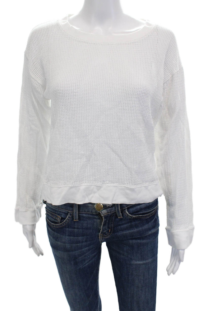 Stateside Women Basic White Cotton Crew Neck Button Long Sleeve Top Size XSFree Shipping in US $100+ Orders | $6.95 Orders Below