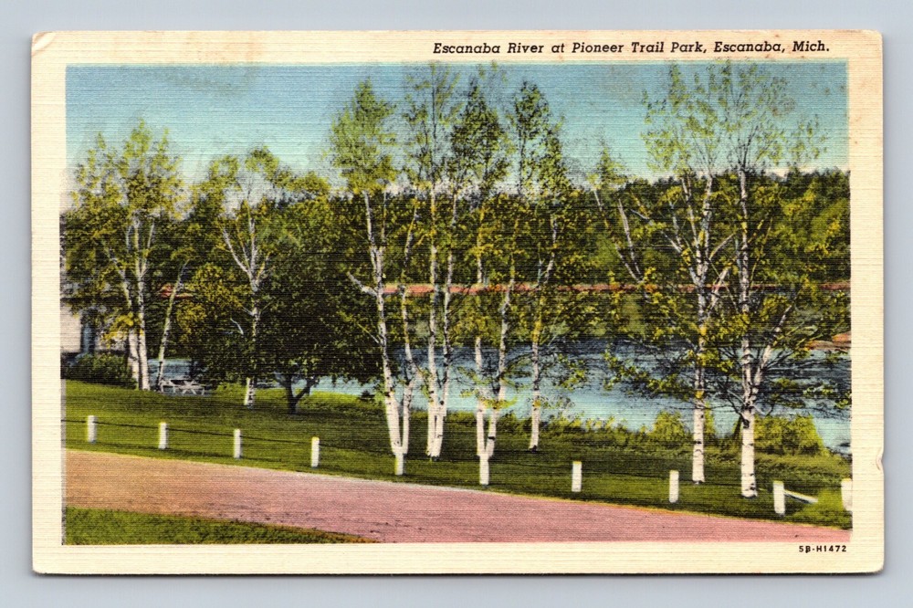 Escanaba River At Pioneer Trail Park, Escanaba Michigan MI Postcard
