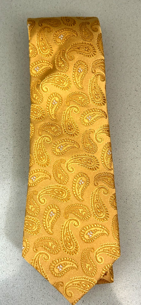 Hugo Boss 100% Silk Men's Tie Necktie GOLD Multi Paisley Made in Italy $98 NWT
