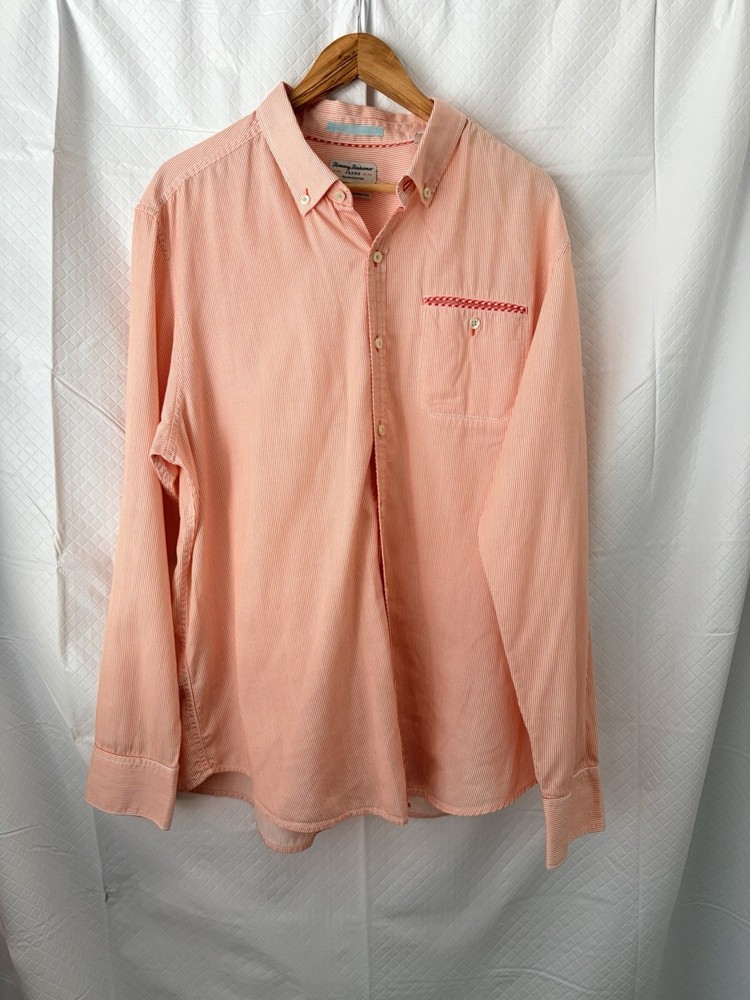 Tommy Bahama Jeans Mens XL Island Modern Fit Orange Striped Button Down