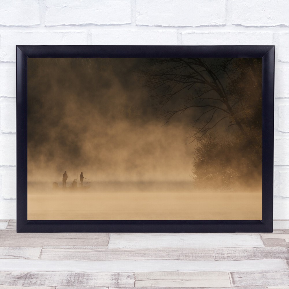Misty Lake Fishing Boat Autumn Mood Wall Art Print