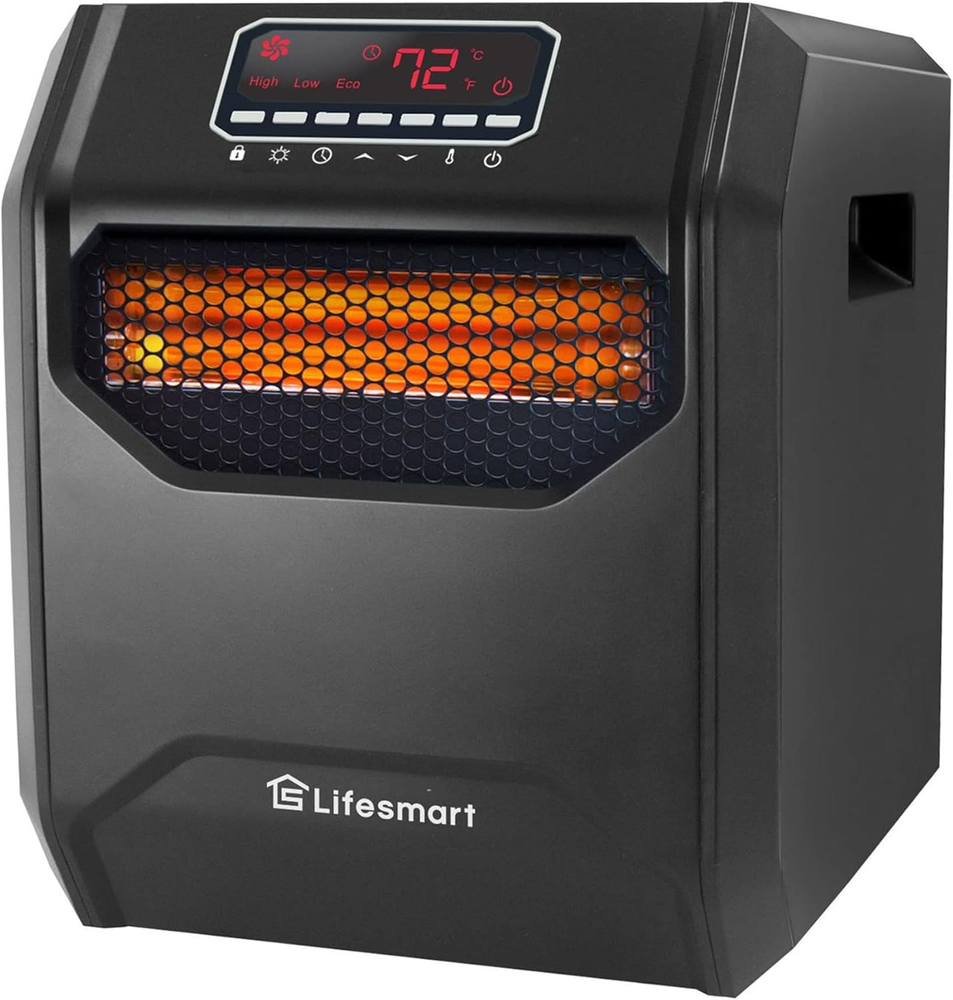 Lifesmart Infrared Space Heater, 1500 Watt W/ Remote and Digital Display, Black