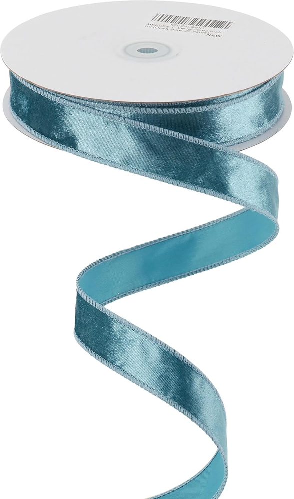 MEEDEE Dusty Blue Velvet Ribbon 1 Inch Velvet Wired Ribbon 25 Yards Crushed