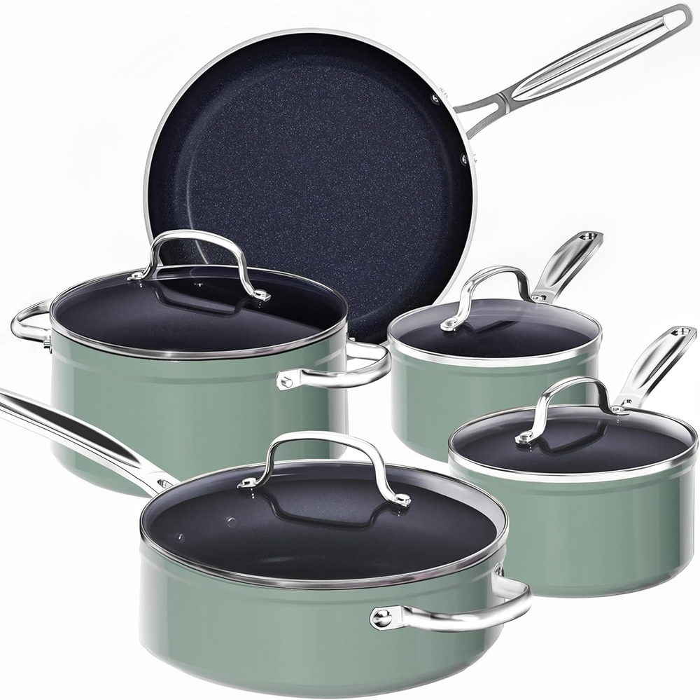9Pc Healthy Nonstick Cookware Set with Duralon Blue Ceramic & Diamond Coating