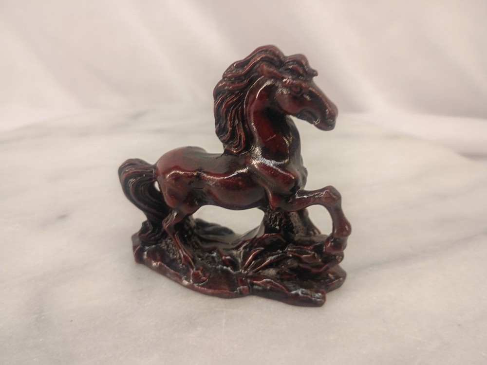 Vintage Chinese Red Resin Horse Figurine 3” Feng Shui Style Decor #4