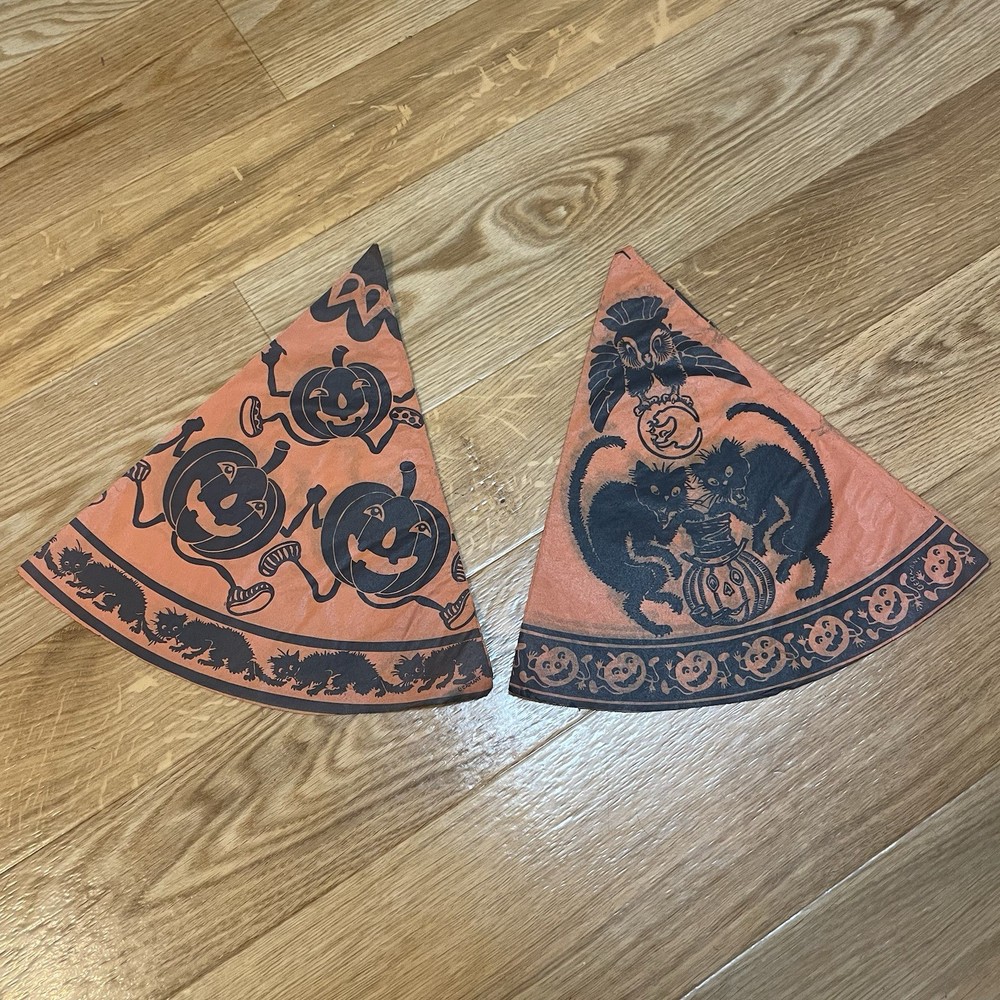 Vintage Halloween 1920s Germany Pumpkin Jack-o-Lantern Black Cat Paper Party Hat