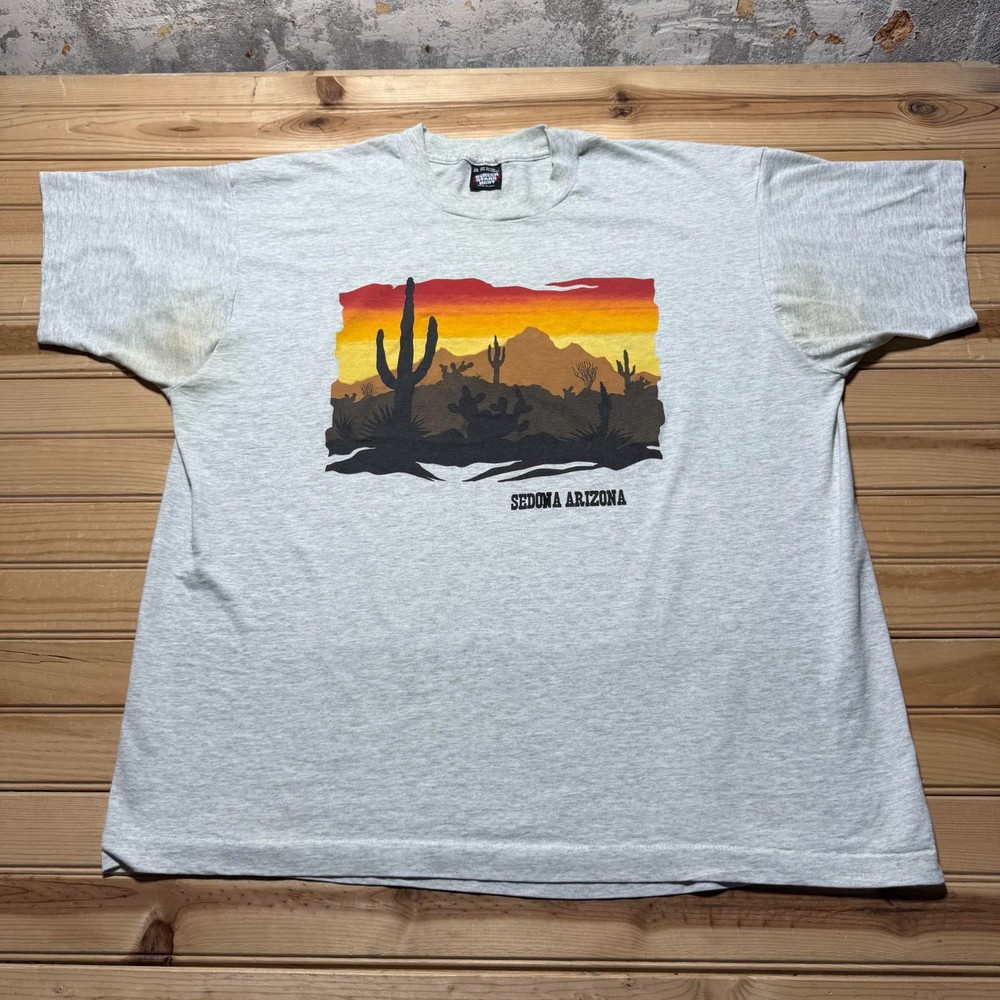Vintage 90s Sedona Arizona Cactus Sunset Western Souvenir T-Shirt USA Made - XXL