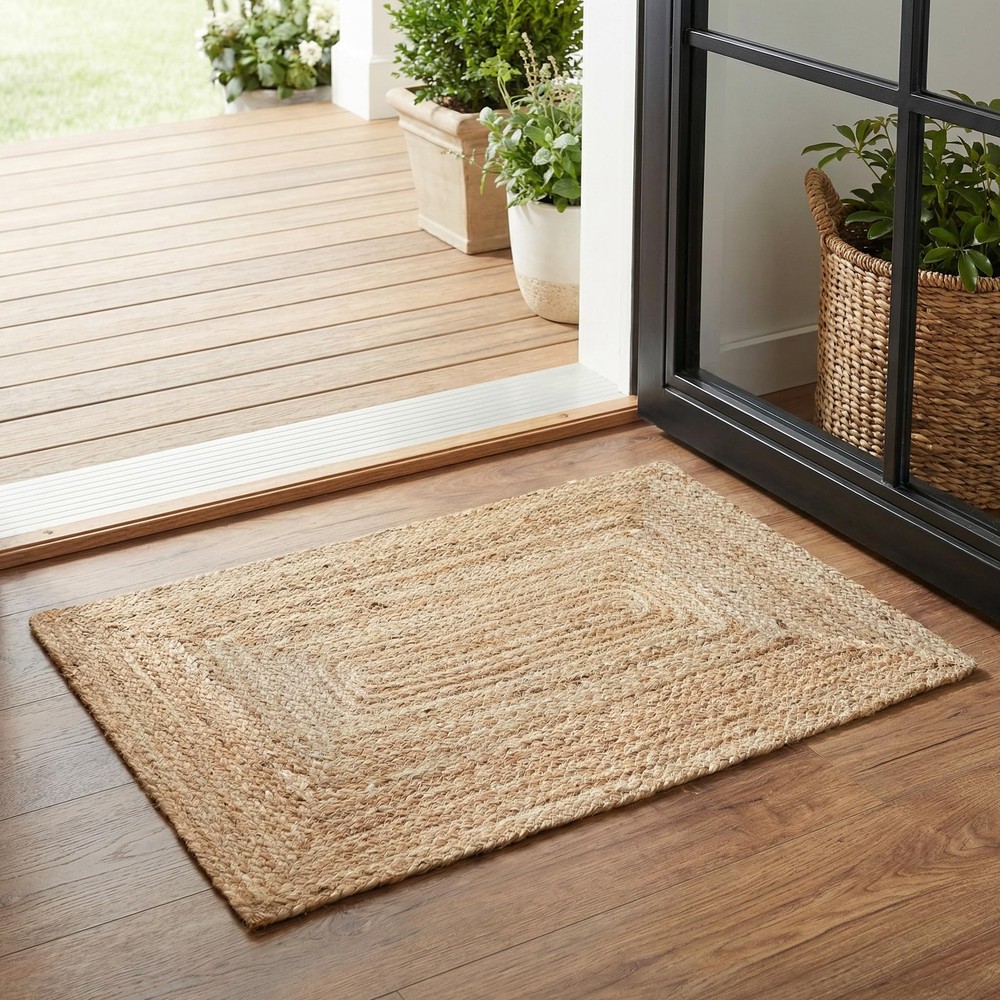 Jute Braided Small Rug, Natural - 2x3 Feet, Accent Reversible Hand Woven Door...
