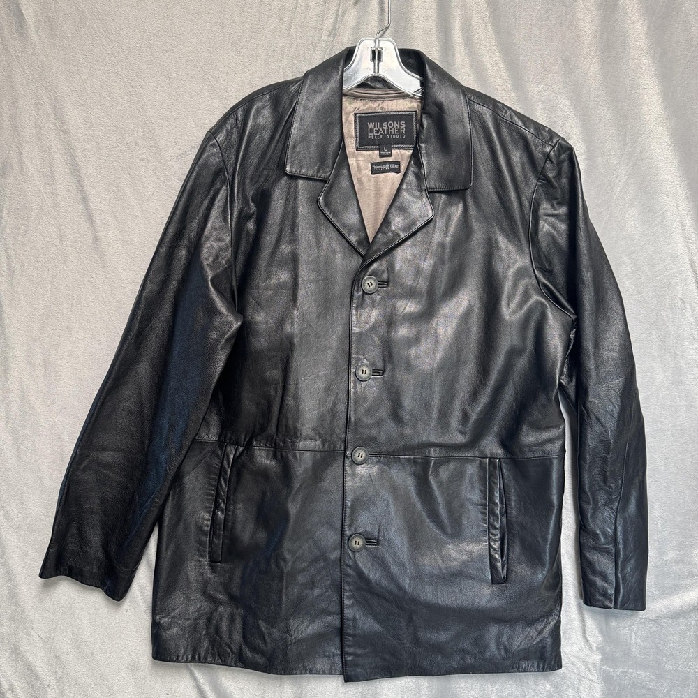 Wilsons Leather Pelle Studio Jacket Mens Large Black Car Coat Thinsulate Lined