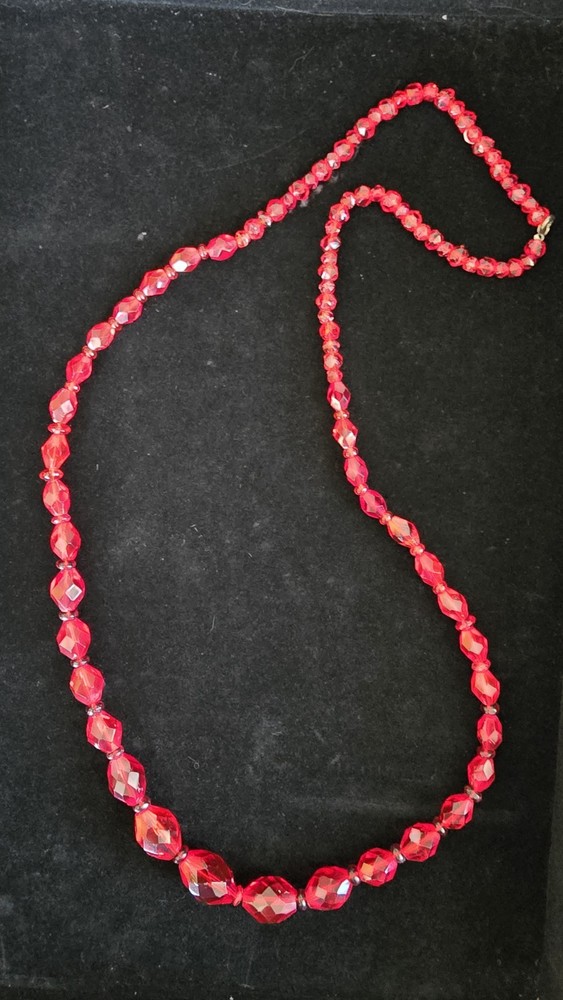 Antique Czech Red Glass Graduated Faceted Beaded Necklace 30