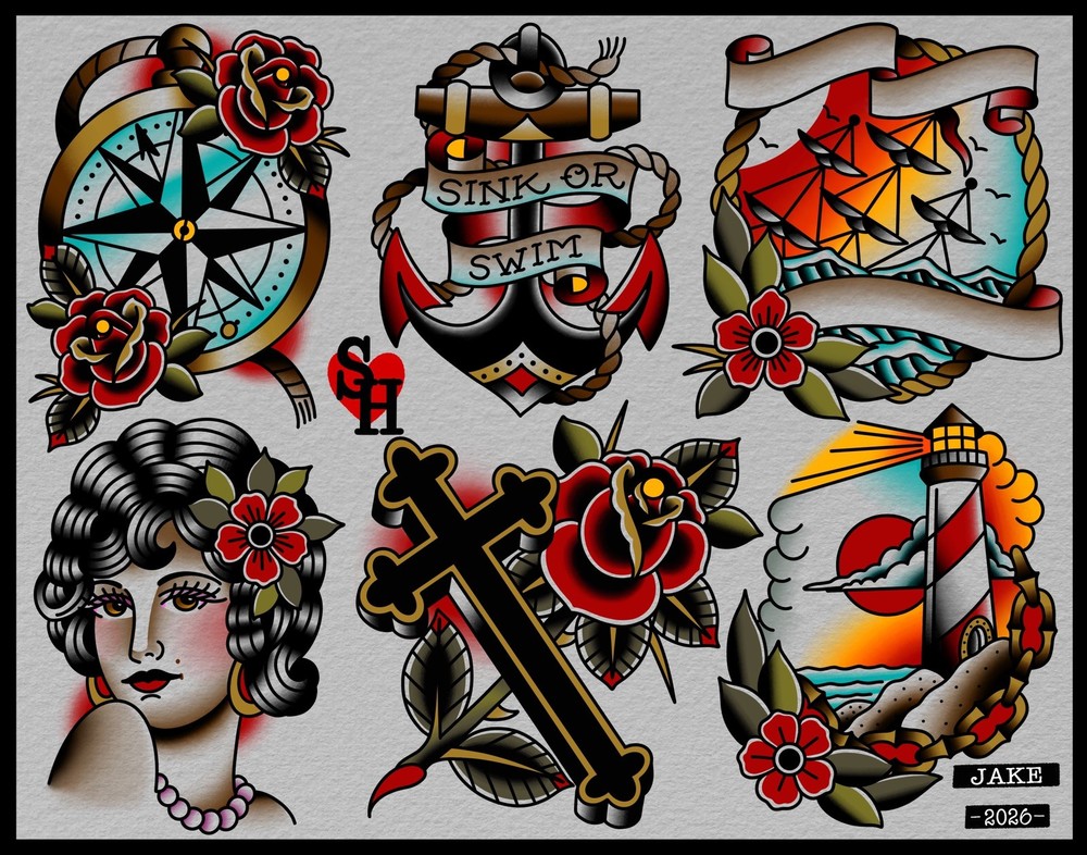 American Traditional Sailor Tattoo Flash Print 11x14
