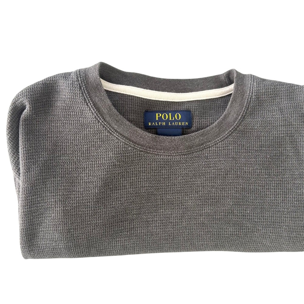 Polo Ralph Lauren Mens Gray Waffle Knit Thermal Long Sleeve Crew Neck Shirt L