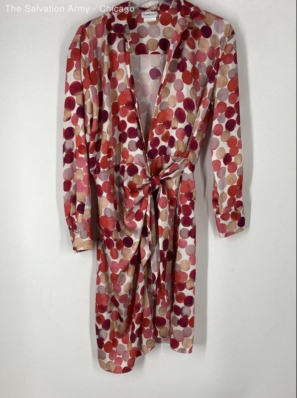 Marella Womens Multicolor Polka Dot Long Sleeve Midi Shirt Dress Size 8