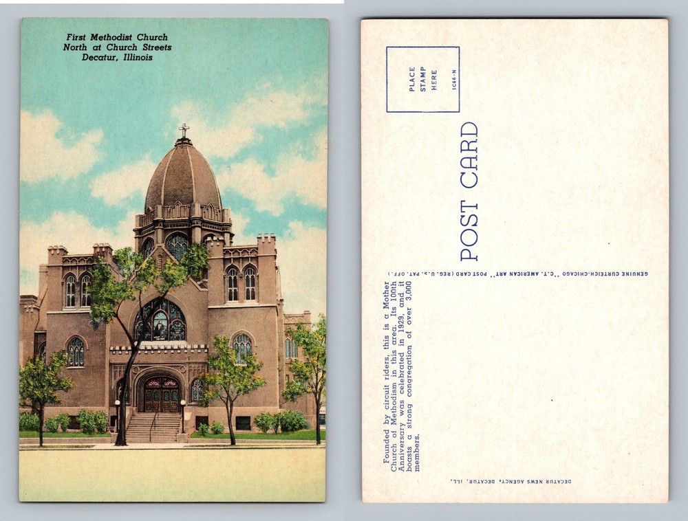 Decatur, IL-Illinois, First Methodist Church Tower Scene Vintage Postcard