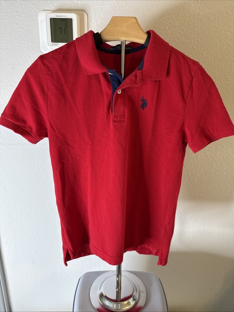 U.S. Polo Assn. Boys Embroidered Logo Red Short Sleeve Polo Shirt EUC Medium 8