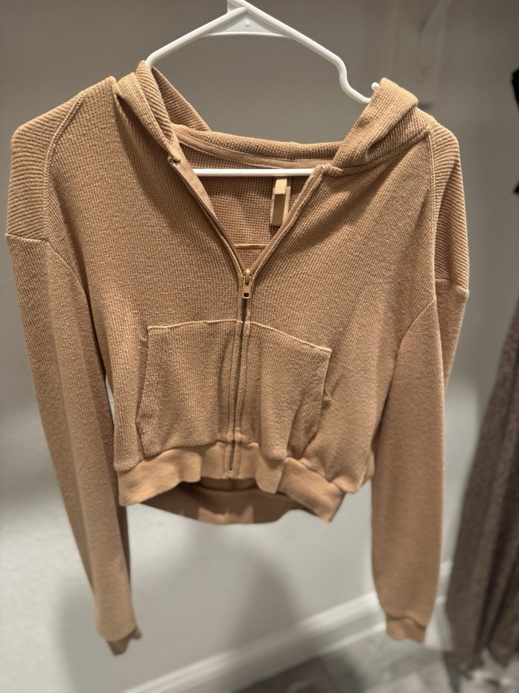 SKIMS Tan Waffle Lounge Cropped Hoodie Size Small