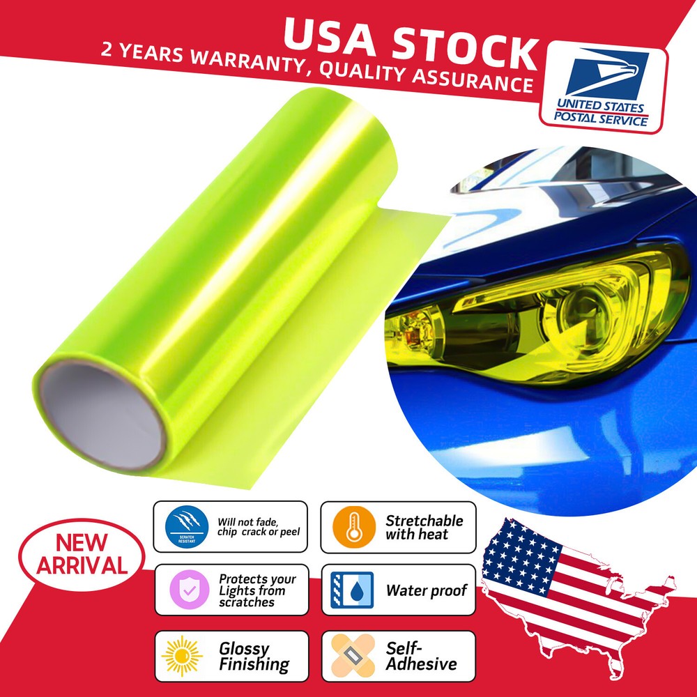 Neon Yellow 3000K Vinyl Wrap for Headlights Fog Lights Taillights