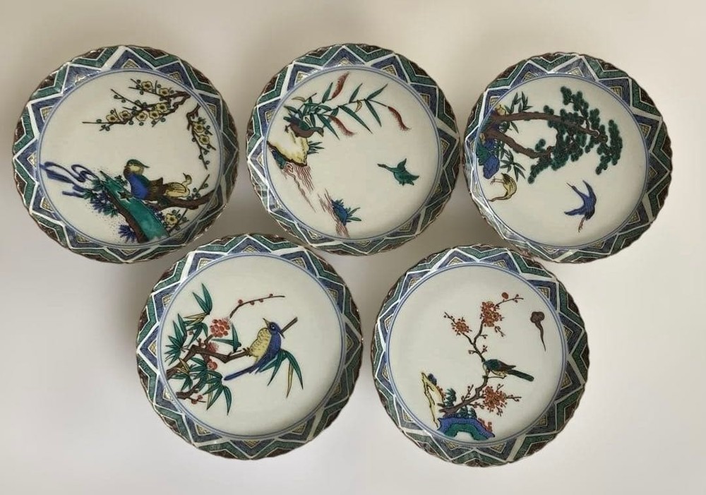 Kutani Ware Set of 5 Plates 16cm Ceramic Unused Traditional Japanese Food Dish