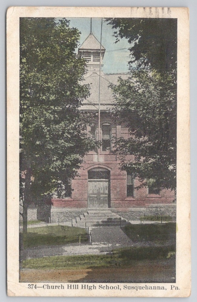 1908 Church Hill High School Susquehanna PA Postcard Posted