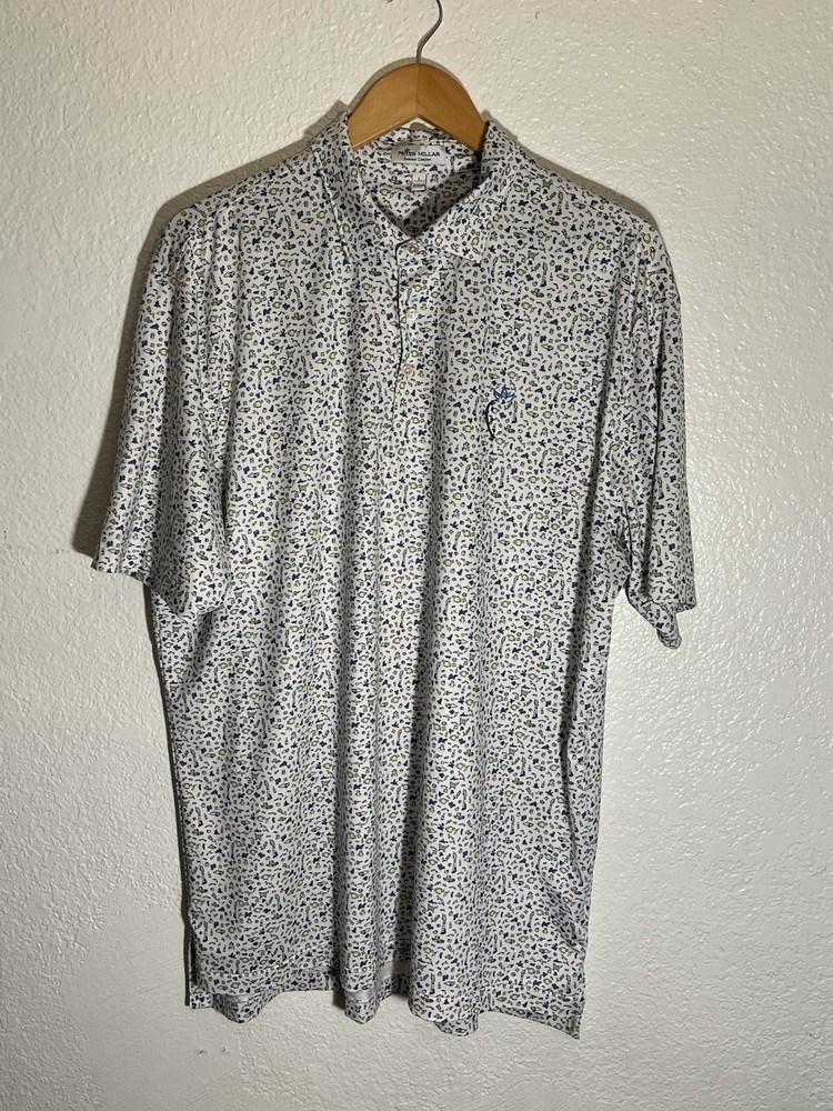 Peter Millar Summer Comfort Polo Shirt Large White Multicolor Print Golf Stretch