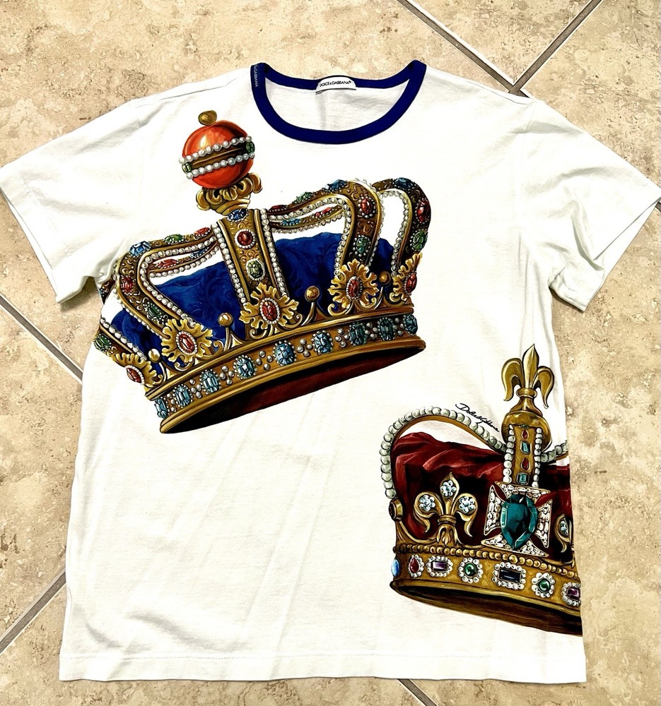 Dolce & Gabbana Kids White Crown Print T-Shirt Size 9/10 Authentic
