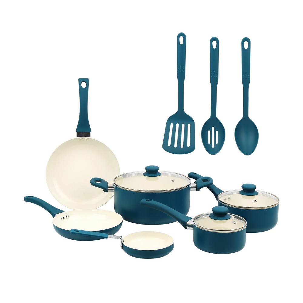 12-Piece Blue Ceramic Nonstick Aluminum Cookware Set