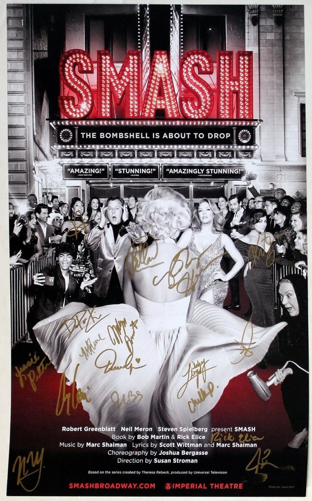SMASH Broadway Partial Cast Robyn Hurder, Krysta Rodriguez Signed Poster BWB