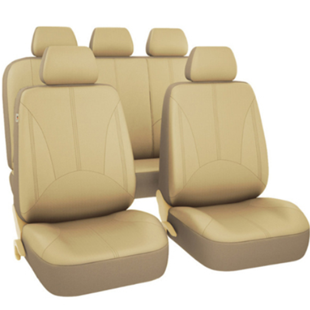 Car Seat Covers Leather Full-surround Protector Set Fit For 5-Sits Cushion Beige