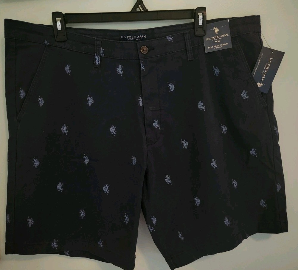 US Polo Assn Men's Flat Front Shorts Allover Print SIZE 46 Club Navy NEW #32125
