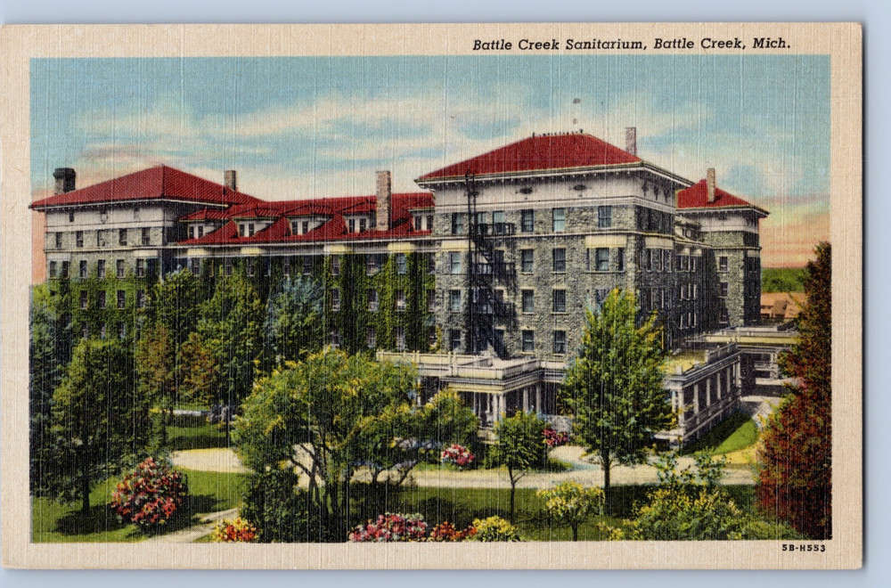 MI Battle Creek Sanitarium Health Resort Dr Kellogg Matching Cancel Postcard