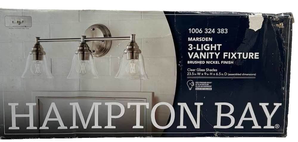 Hampton Bay Marsden 23.5 in. 3-Light Brushed Nickel Transitional Vanity