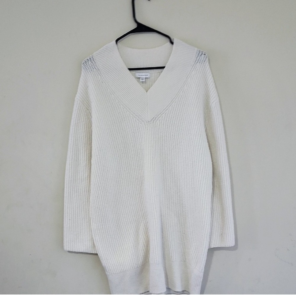 Top Shop Cream V-neck Sweater Womens Fall Dresses Long Sleeve Sweater Dress