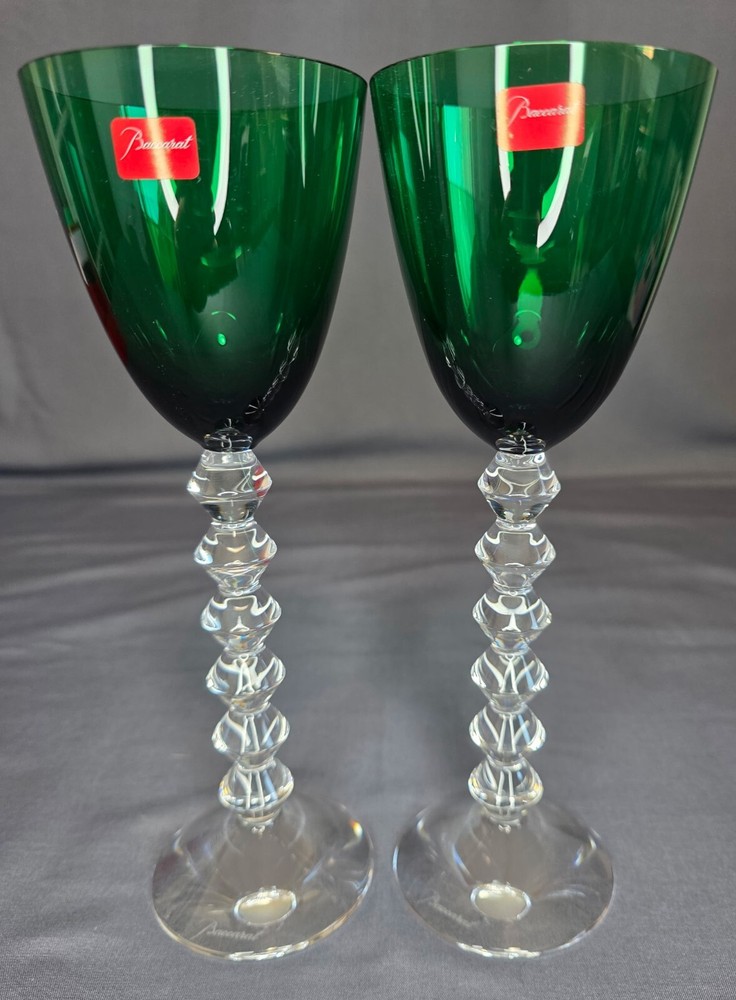 BACCARAT VEGA EMERALD GREEN RHINE WINE GLASS - Set of 2 - Individually Boxed