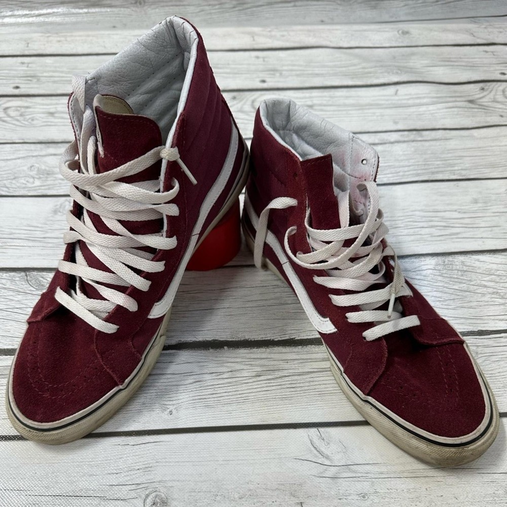 Vans Burgundy High Top Sneakers Classic Skater Shoes Unisex Size 9.5