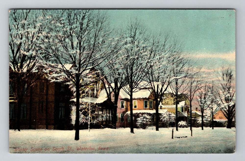 Waterloo, IA-Iowa, South Street Winter Snow Homes Scene, Vintage Postcard