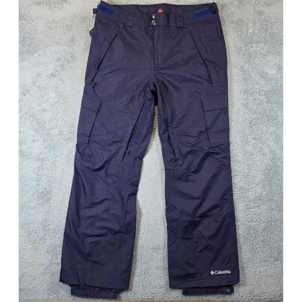 Columbia Omni Heat Snow Pants Mens L Navy Blue Waterproof Cargo Ski Snowboard