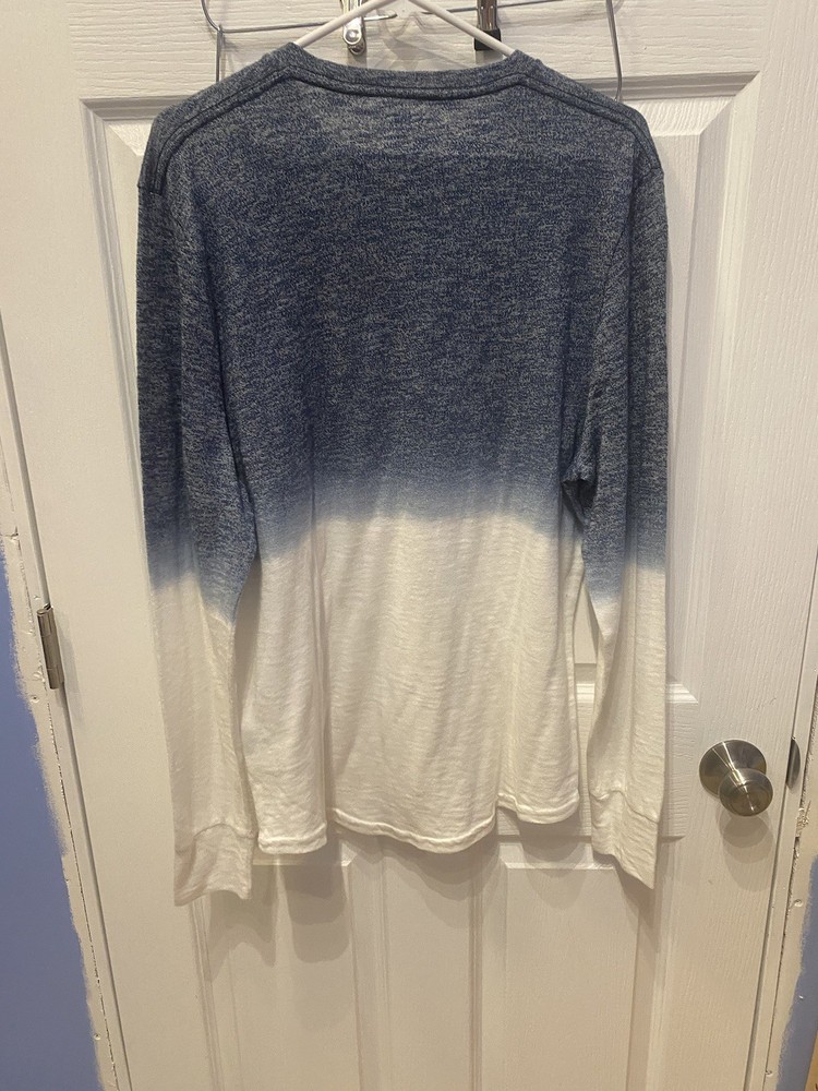 Hollister Mens Long Sleeve Ombre Blue and White Crewneck Shirt Large