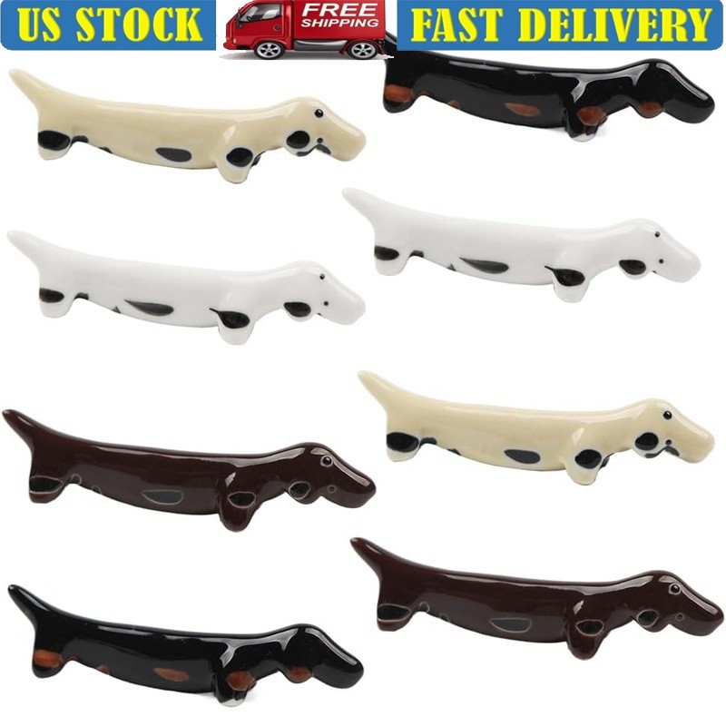 Cute Dog Chopsticks Holder 8Pcs Ceramic Dachshund Tableware Rack Home Decor New