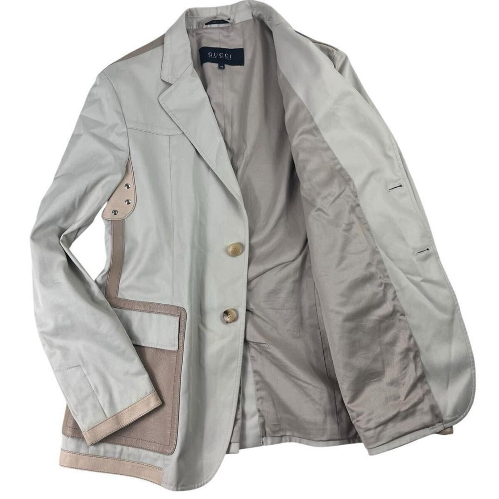 Rare Very Good Condition Gucci Leather Tailored Jacket Tom Ford Period Beige