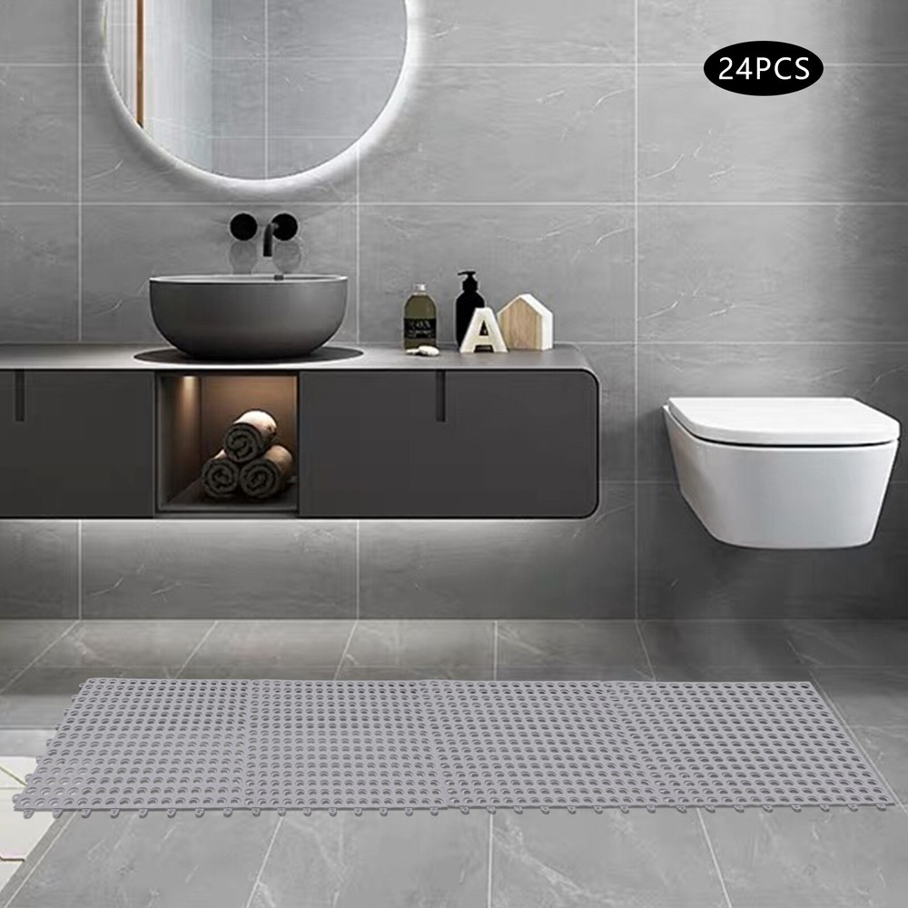 24X Modular Interlocking Cushion Floor Tile Mat Drain Deck Pool Shower Anti-skid