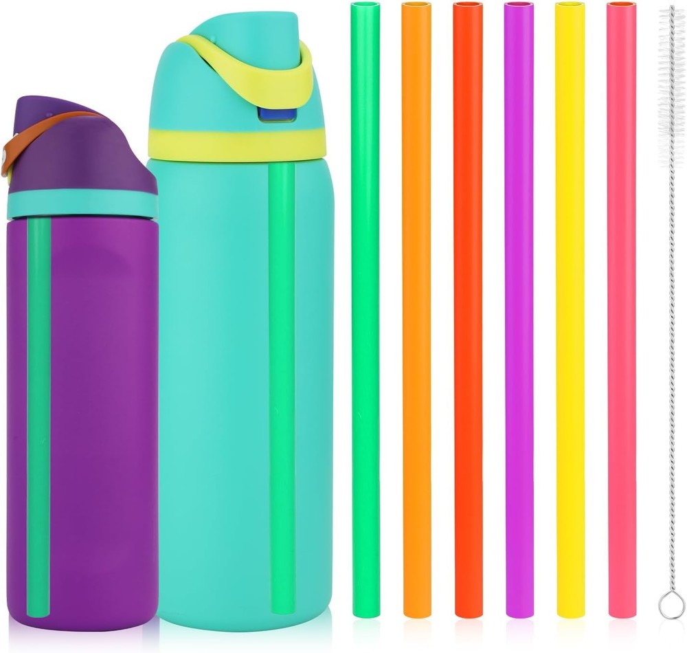 6pcs Replacement Straws for Owala FreeSip 24oz 32oz, Reusable Plastic Straws wit