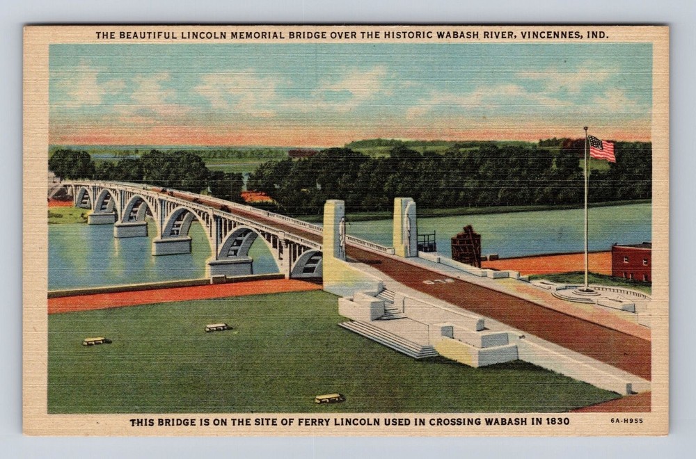 Vincennes IN-Indiana, Lincoln Memorial Bridge Over Wabash River Vintage Postcard