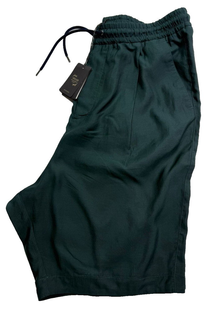 Bnwt Giorgio Armani Men'S Dark Green Drawstring Bermuda -Size  52