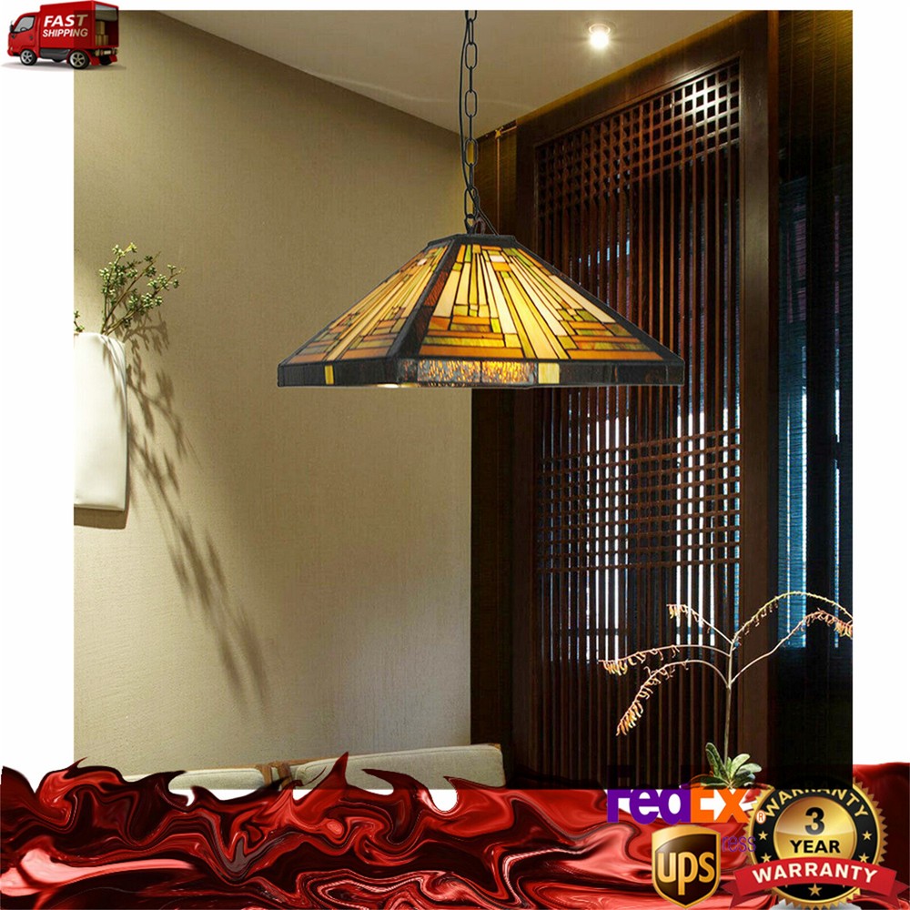 Tiffany Style Vintage Stained Glass Pendant Lamp Ceiling Fixture Hanging Light