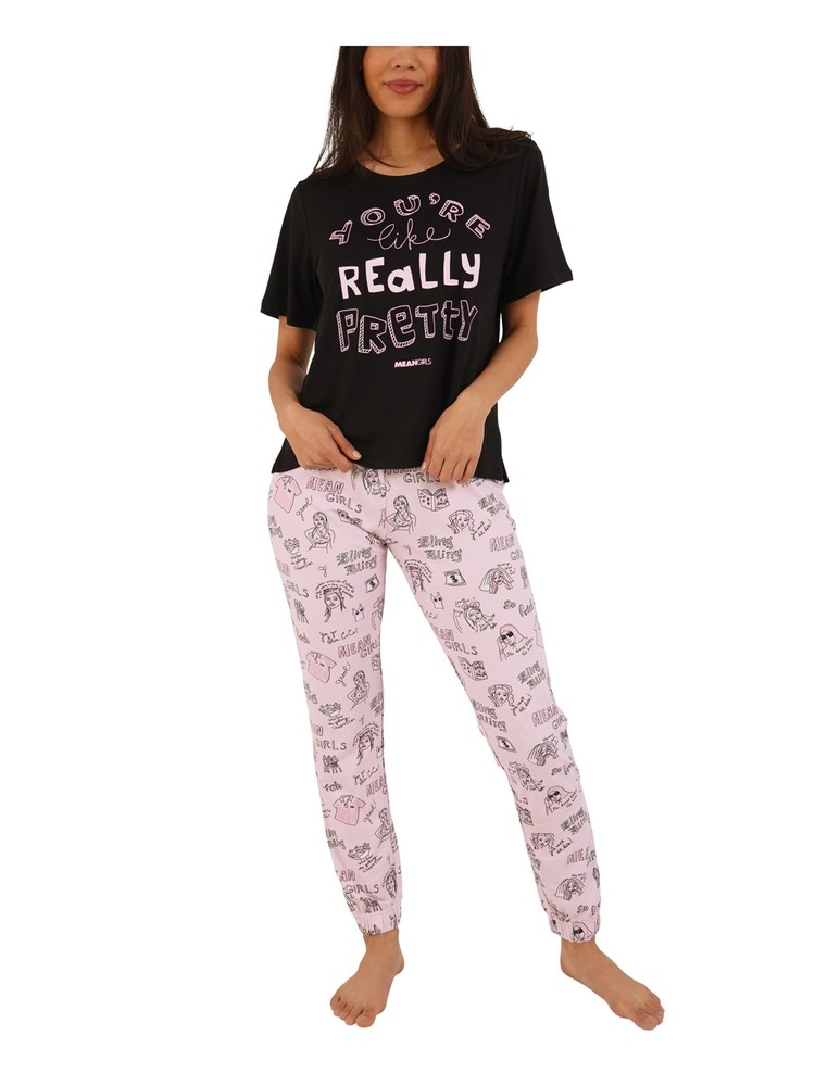 RETROSPECTIVE CO. Womens Black Short Sleeve Top Cuffed Pants Pajamas S