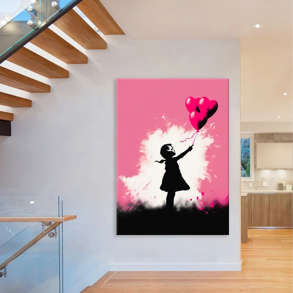 Banksy Pink Balloon Girl Graffiti Paint Wall Art Canvas Unframed Print Art