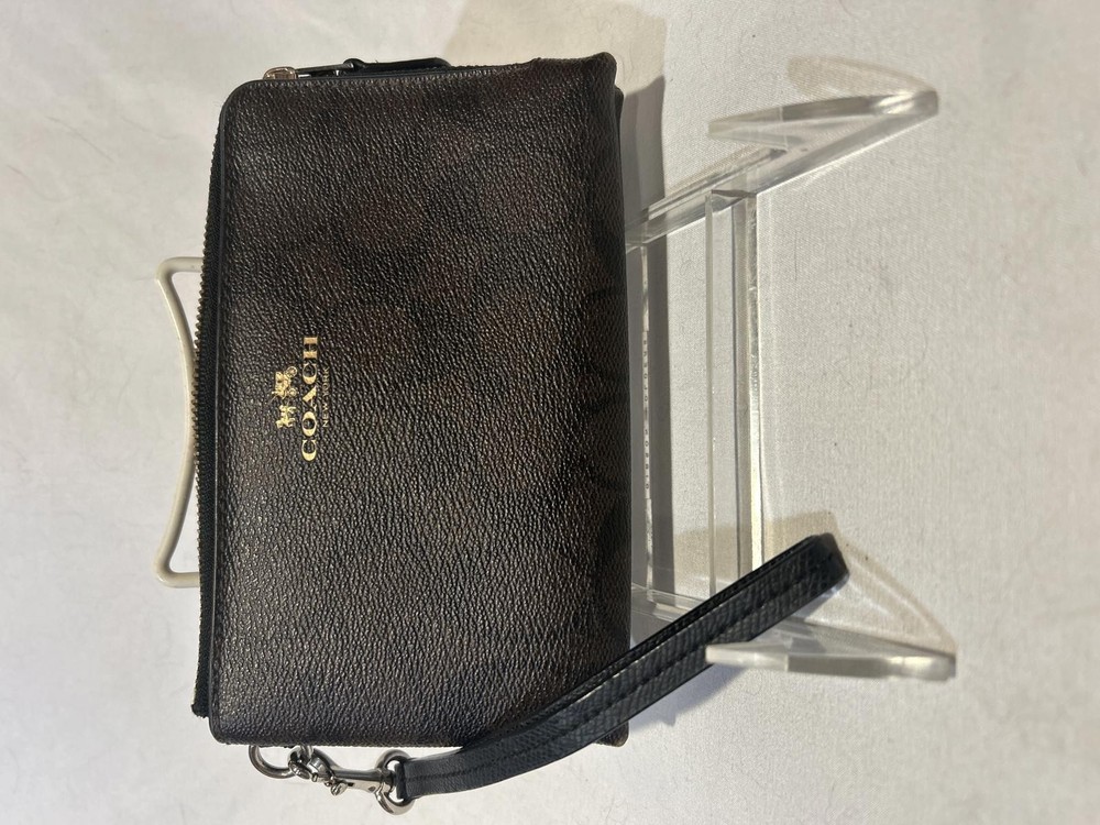 Coach Pre-Owned Brown & Black Signature Double Zip Wristlet Wallet