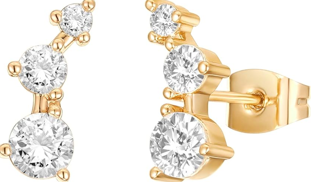 14K Gold Plated Arrow Ear Crawler with Cubic Zirconia - Elegant Clip-On Earrings