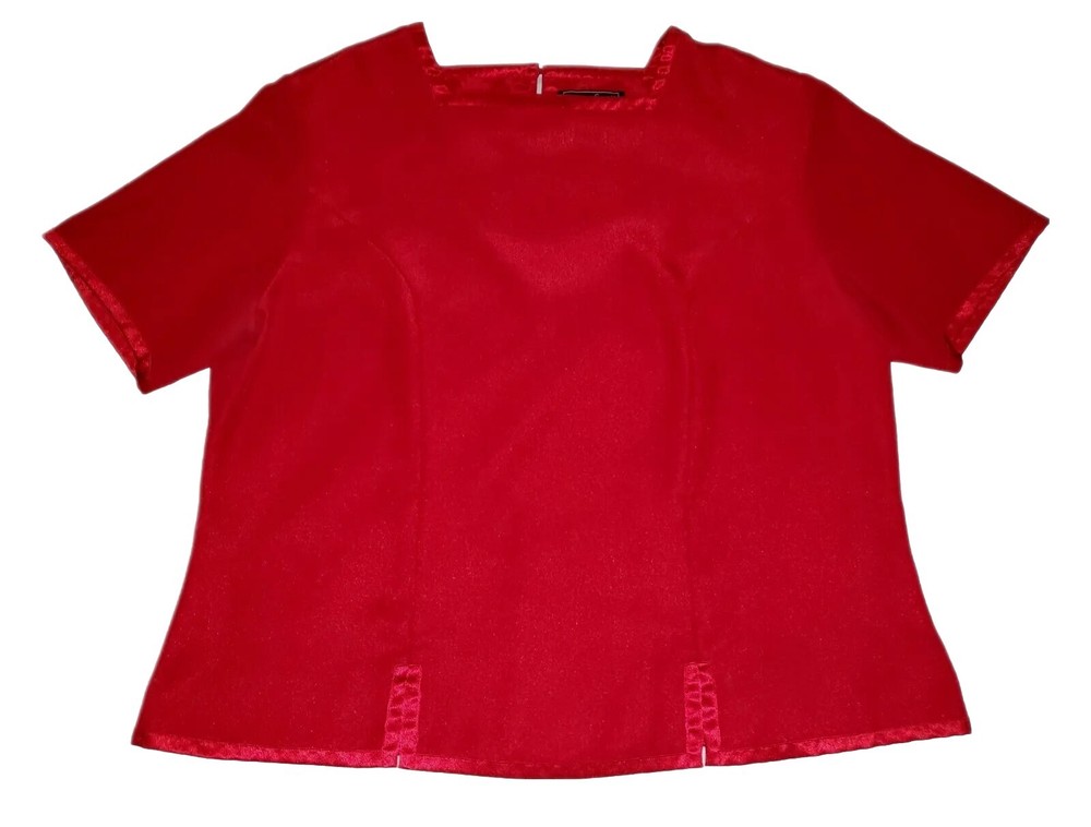 Laura Scott Woman Red Short Sleeve Square Neck Pullover Blouse Women's Size 18W