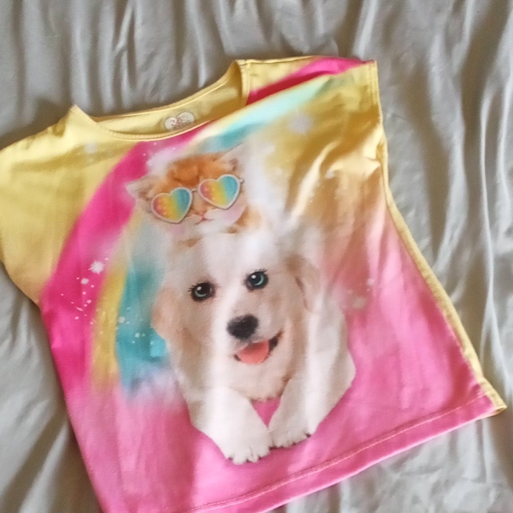 365 Kids from Garanimals Girls Size 7 Rainbow Dog Graphic Crew Neck T-Shirt